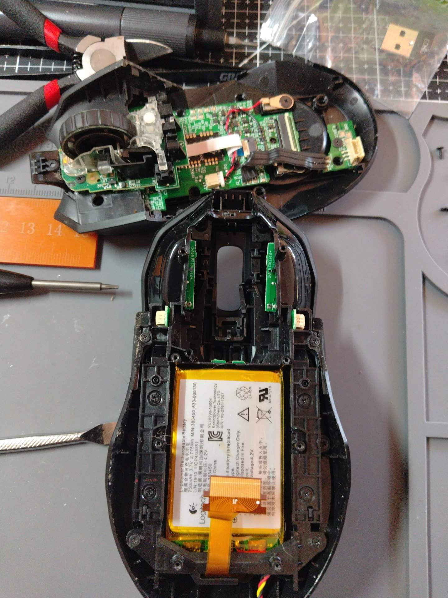 罗技g903右键感觉空隙大，回弹不行+更换左右蓝点微动+更换接收器 实拍图